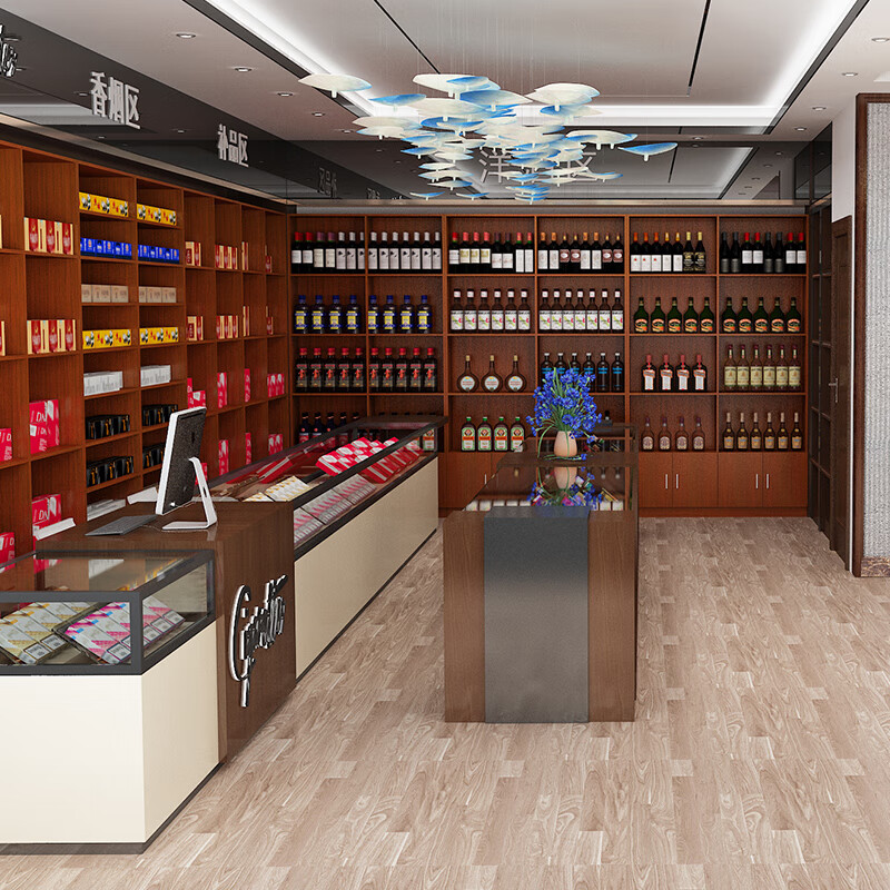 NAVCON烟柜展示柜便利店酒柜陈列柜货柜产品展柜茶叶商店饭店超市摆货架 2.2米高80厘米长柚木色